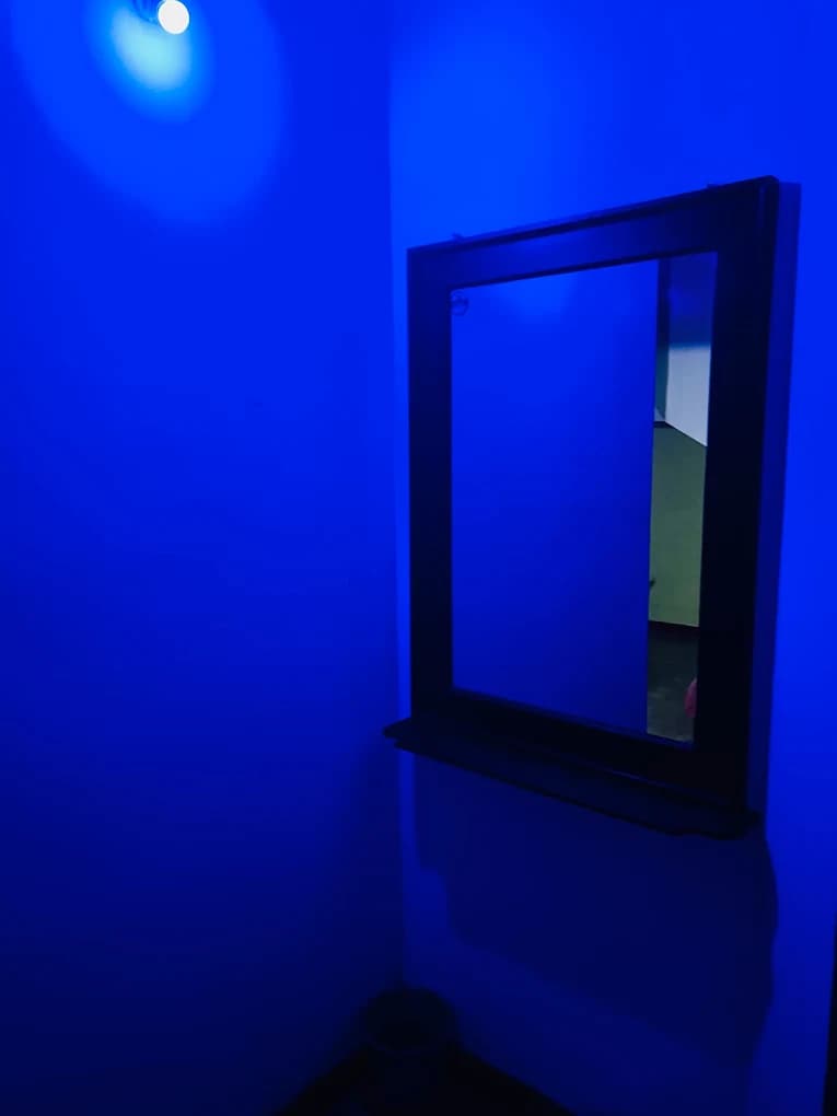 Wall mirror with dark wood frame