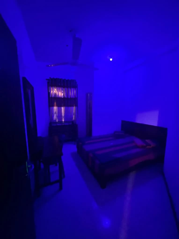 Guest room in evening lighting